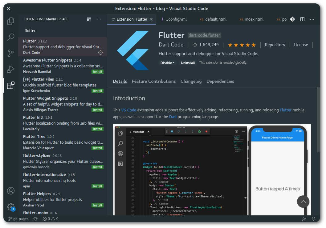 Flutter extension on Visual Studio Code